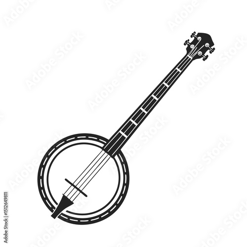 Banjo musical instrument in monochrome style isolated on white background vector illustration. Banjo, stringed acoustic wooden banjo. banjo icon silhouette vector art illustration.