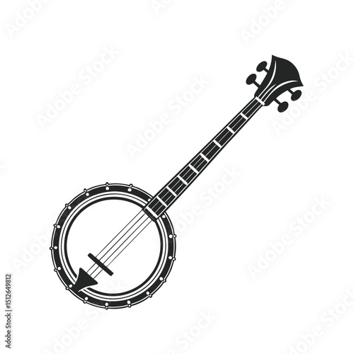 Banjo musical instrument in monochrome style isolated on white background vector illustration. Banjo, stringed acoustic wooden banjo. banjo icon silhouette vector art illustration.