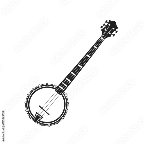 Banjo musical instrument in monochrome style isolated on white background vector illustration. Banjo, stringed acoustic wooden banjo. banjo icon silhouette vector art illustration.