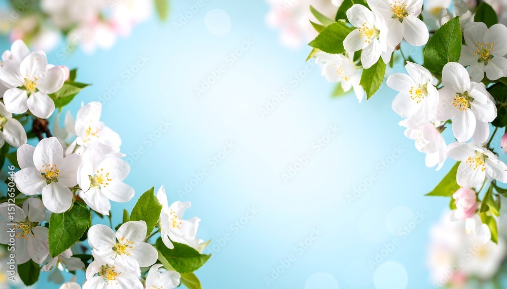 Fototapeta premium Delicate spring blossoms on light blue