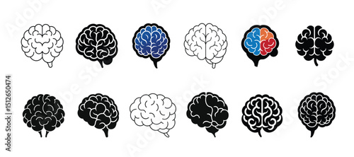 Brain icon, Brain Logo vector illustration. Brain icon, Brain Logo silhouette set . Human brain in three planes.