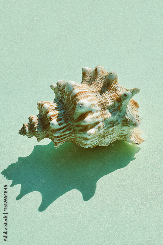 Fototapeta premium A Seashell on a Light Green Background