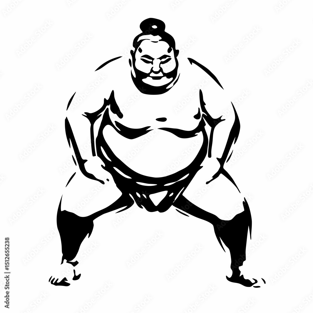 Fototapeta premium Sumo wrestler preparing for a match in a traditional stance 