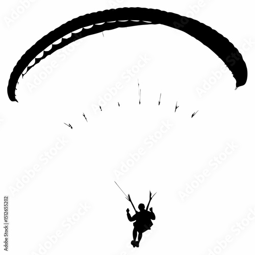 Paraglider soaring through the sky with parachute against white backdrop  