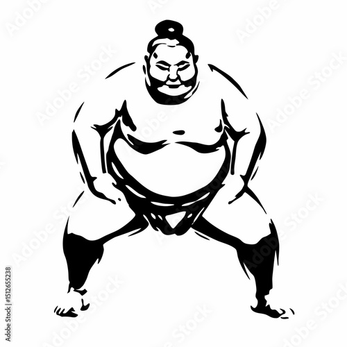 Sumo wrestler preparing for a match in a traditional stance  