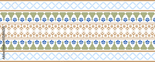 Seamless Border pattern design creative colorful beautiful border texture vector illustration for fabric textile paper horizontal border pattern islamic floral decorative
