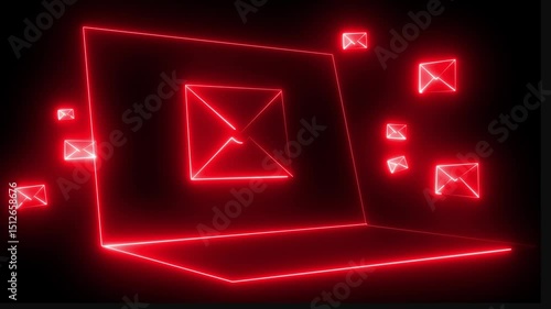 neon message icon animation with black background. glowing neon message icon concept .Massaging or email is an ever changing part of people's daily lives. 