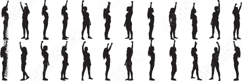 Silhouette woman crowd raising fist in protest vector illustration and graphic design for activism