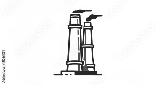 Industrial smokestacks emit smoke during daytime operations at a manufacturing facility near an urban area
