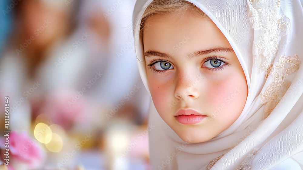 Portrait of Thoughtful Muslim Girl During Ramadan with Festive Ambiance Portrait of Thoughtful Muslim Girl During Ramadan with Festive Ambiance