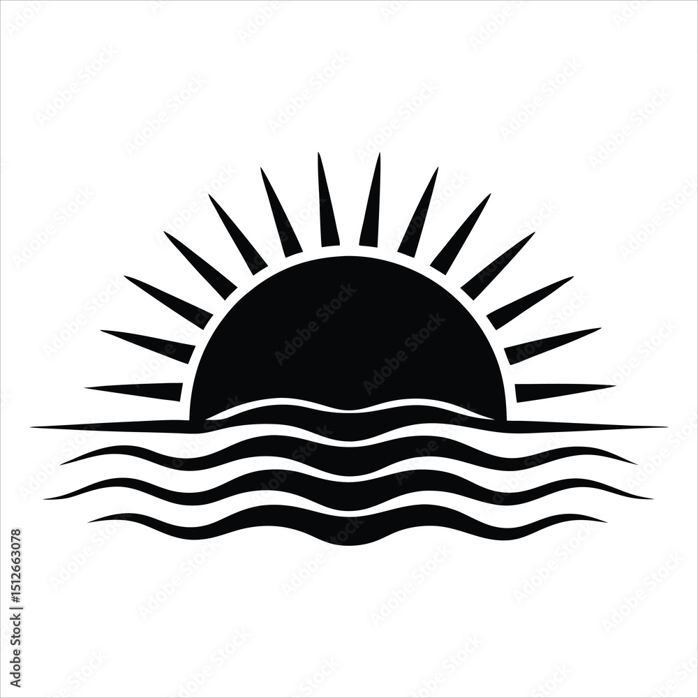 Isolated Black and White Sun Shape with Curving Rays Isolated Black and White Sun Shape with Curving Rays