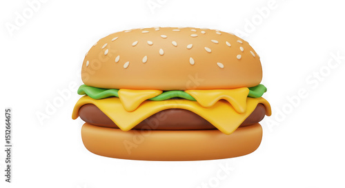 3D Render of a Cheeseburger: Delicious Fast Food Graphic