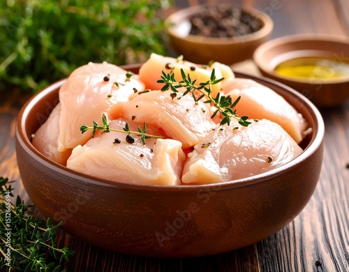 Raw chicken breasts in a bowl