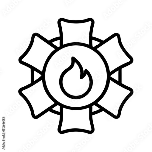 Firefighter badge symbol with flame in minimalist line art style  