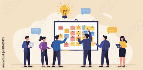 Workshop idea meeting brainstorm, people discussion or collaboration for business idea, teamwork or conversation in workplace, gathering solution concept, business people in brainstorm