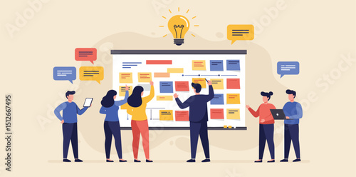 Workshop idea meeting brainstorm, people discussion or collaboration for business idea, teamwork or conversation in workplace, gathering solution concept, business people in brainstorm