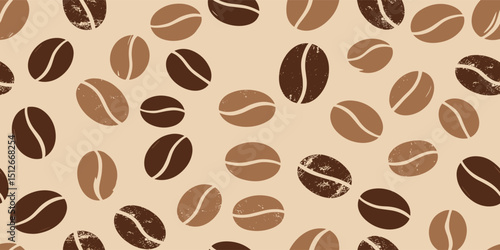 Coffee bean pattern in mocha mousse 2026 year color. Seamless background, mocha mousse vector 2025. Coffee texture, cafe crayon hand drawn art. Trendy palette graphic. Abstract pattern grain crayon bg