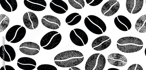 Coffee pattern. Bean background. Vector texture, cafe grain seamless crayon illustration. Hand drawn abstract icon design. Coffee shop coal print. Black vintage cafe pattern graphic. Charcoal bean bg 