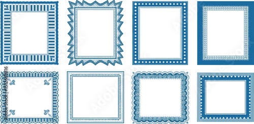Stamp frames. Vintage coastal borders. Squiggle hand drawn frame for menu, wedding invitation, Italian party. Coastal ornament border design. Doodle wiggle retro stamp poster. Scallop crayon emblem bg