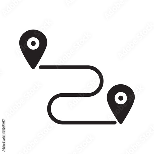 single route tracking icon, 2 pin pathfinding, flat design vector pictogram for app advertisement, website logotype logotype, website button, ui ux interface element isolated on white background