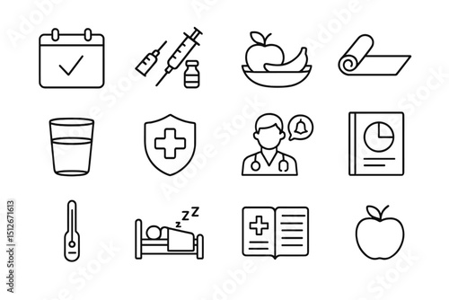 Health and wellness icons collection featuring medical and fitness symbols