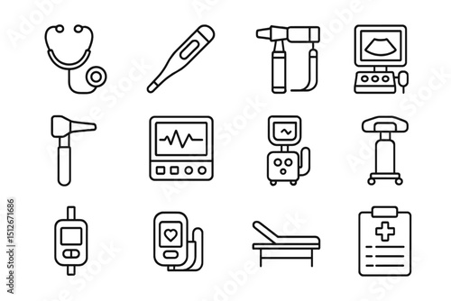 Medical equipment icons collection for healthcare and clinical use
