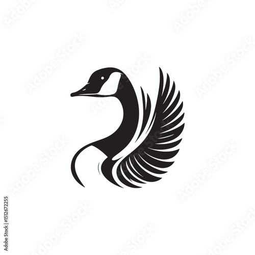 **"Graceful Canada Goose Vector Silhouette: Iconic Waterfowl Design Featuring Long Neck, Outstretched Wings, and Serene Stance in Clean, Minimalist Style for Crafts and Digital Art"**
