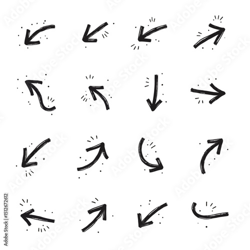 Hand drawn arrow vector set, doodle arrow collection for design elements and creative projects, 100 chars silhouette