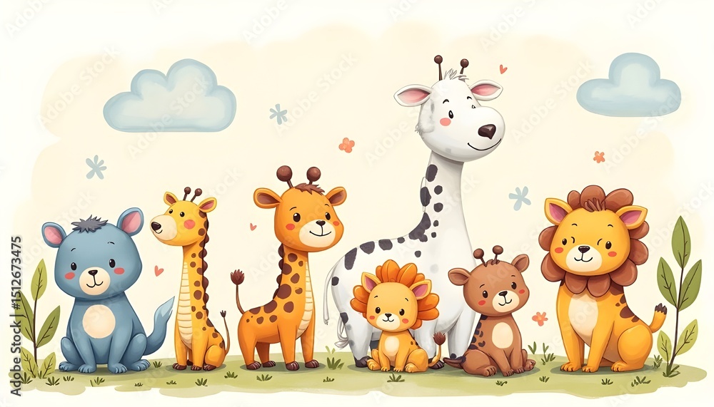 Fototapeta premium Cute Cartoon Animal Characters for Children’s Book Illustration