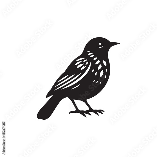 **"Elegant Common Blackbird Vector Silhouette: Classic Songbird Design Featuring Sleek Profile, Upright Posture, and Distinctive Beak in Clean, Minimalist Style for Crafts and Digital Art"**
