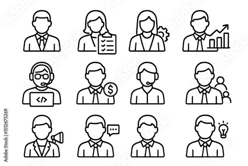 Business icons set featuring men and women in professional roles