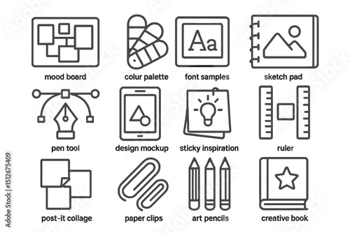 Design tools collection with icons for creative projects