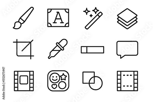 Graphic design tools icons on dark background