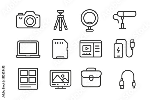 Digital media equipment icons set on gradient background