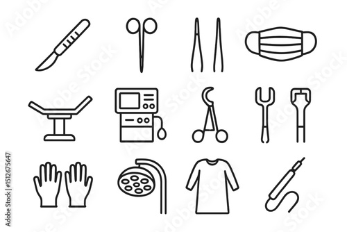 Surgical instruments icons set on dark background