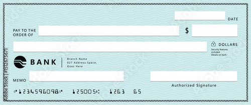 Bank check, vector blank money cheque, checkbook template with guilloche pattern and fields. Currency payment coupon, money check background