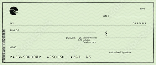 Bank check, vector blank money cheque, checkbook template with guilloche pattern and fields. Currency payment coupon, money check background