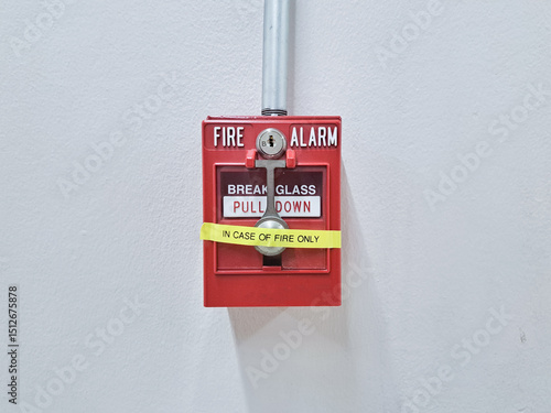 Fire alarm on the wall. Safety building system.Fire Alarm Signal on Brick wall. Fire security