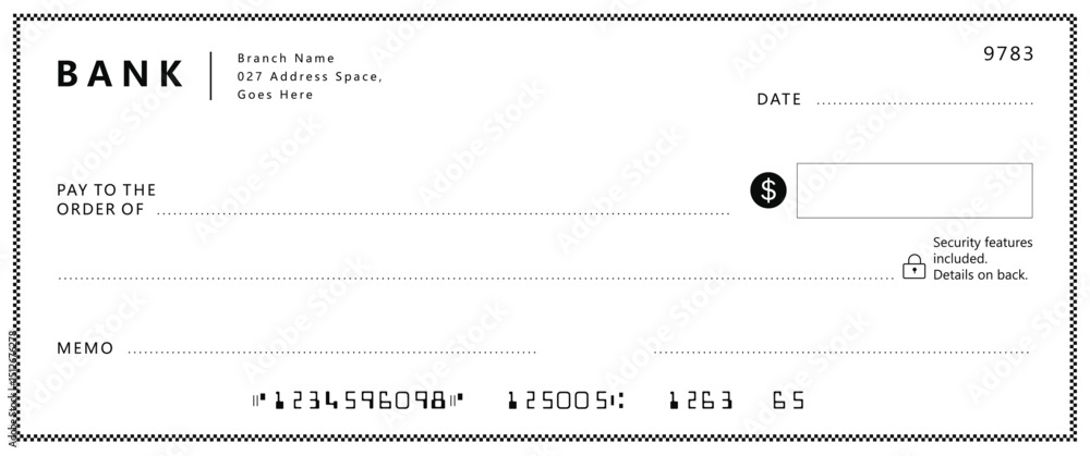 Obraz premium Bank check, vector blank money cheque, checkbook template with guilloche pattern and fields. Currency payment coupon, money check background