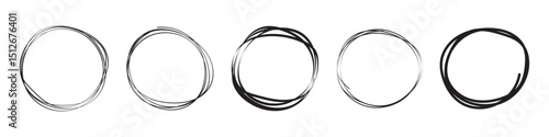 Highlight oval circle hand drawn doodle frames. Free pencil round lines. Round brush mark.