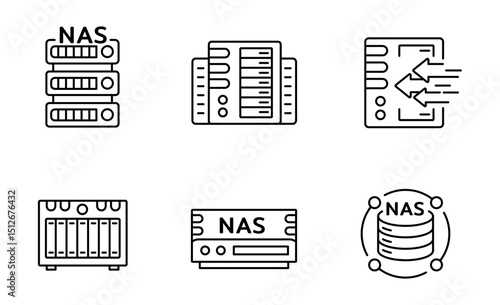 Set of NAS icon, Backup, Storage Symbol Outline icon, Editable Stroke
