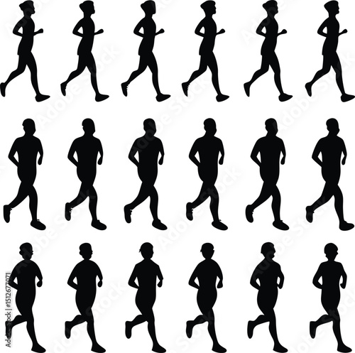 Silhouettes of Runners in Various Shapes and Sizes on White Background