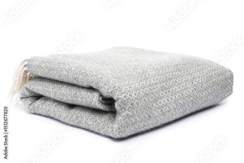 Folded grey woolen blanket isolated on white