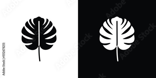 Monstera deliciosa plant leaf icon illustration. icon templates pack.