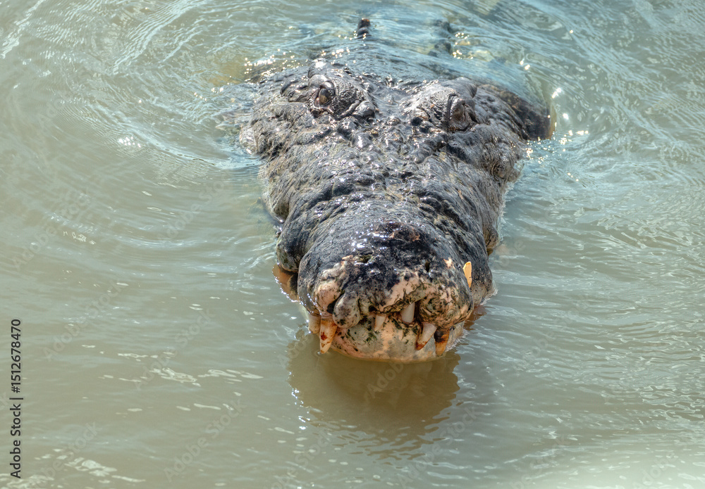 Fototapeta premium Closeup of an old male salt water crocodile, Adelaide river, Northern territory, Australia