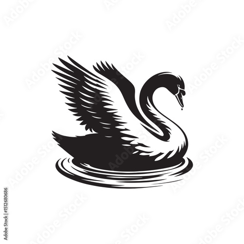 **"Elegant Mute Swan Vector Silhouette: Serene Water Bird Design Featuring Graceful Neck Curve, Broad Wings, and Floating Pose in Clean, Minimalist Style for Crafts and Digital Art"**
