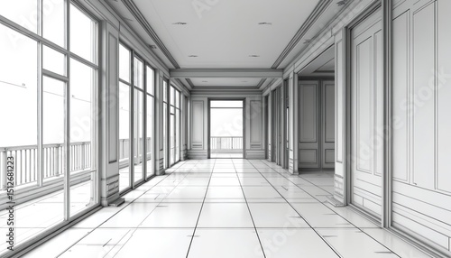 Architectural interior concept sketch. Modern house design  interior project building  renovation  refurbishment  restoration contractor service. Construction industry  three-dimensional apartment