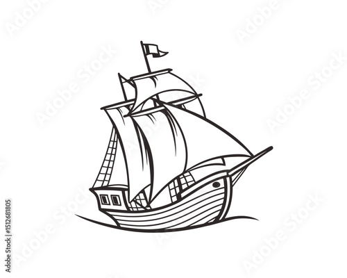 Classic Vintage Sailing Ship Illustration Black and White