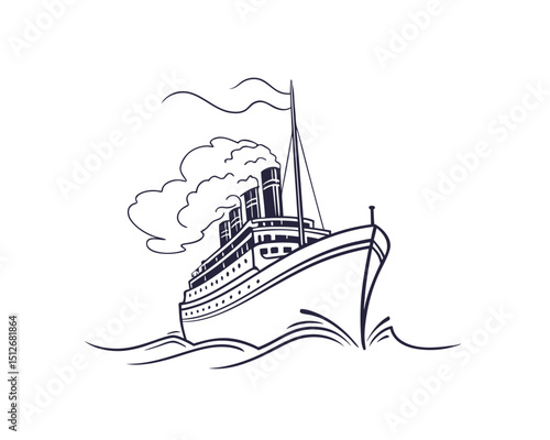 Vintage Ocean Liner Steamship Sailing on the Sea