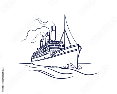 Vintage Steamboat Ocean Liner Sailing on the Water